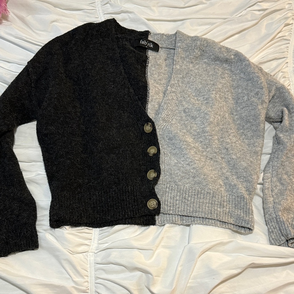 Fab'rik Black and Gray Buttoned Cardigan color block v neck soft women’s medium